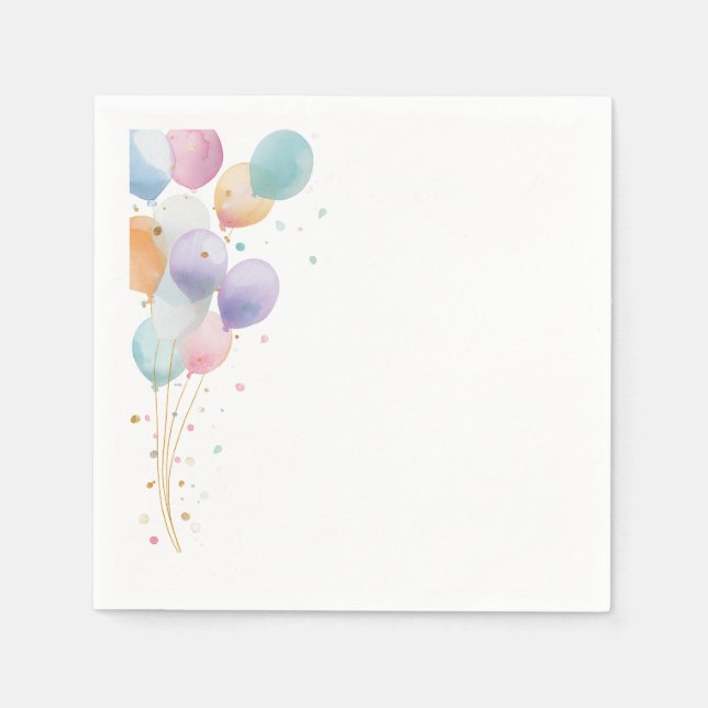 Serviette En Papier Invitation d'anniversaire aux ballons pastel (Devant)