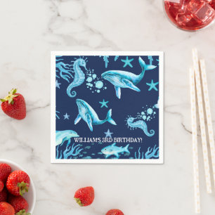 Serviette En Papier Invitation d'anniversaire sous la mer, garçon de l