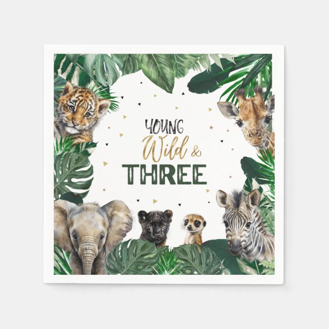 Serviette En Papier Invitation d'anniversaire Wild & Three Safari (Devant)