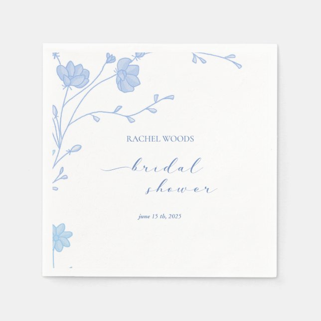 Serviette En Papier Invitation de douche nuptiale Fleur sauvage bleu (Devant)