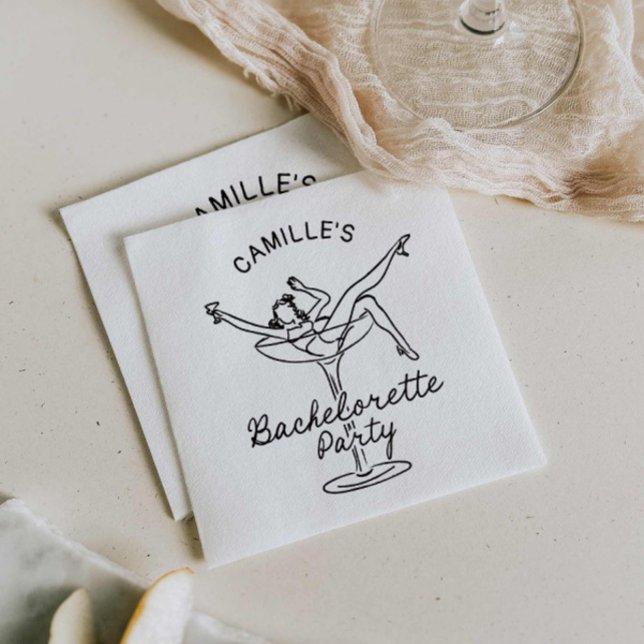 Serviette En Papier Invitation de la soirée Champagne Bachelorette Ret (Retro Glam Bachelorette Party Paper Napkins)