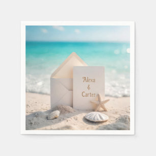 Serviette En Papier Invitation de mariage sur la plage avec étoile de