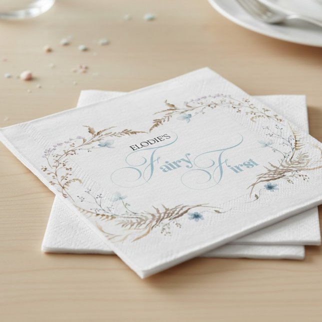Serviette En Papier Invitation pour le premier anniversaire de fée | É (Créateur téléchargé)