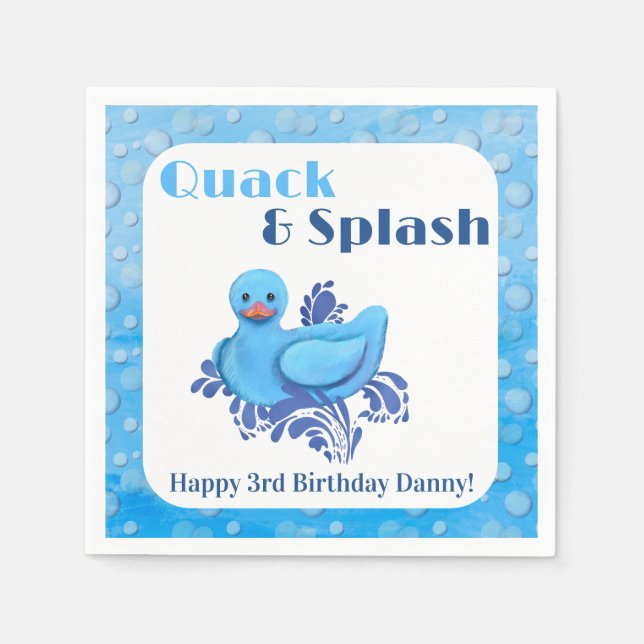 Serviette En Papier Invitation pour les 3 ans de Quack and Splash Duck (Devant)