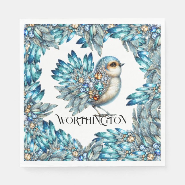 Serviette En Papier Invitation sur le thème des oiseaux précieux et sc (Devant)