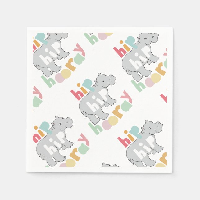 Serviette En Papier ip Hip Hip Houray Gris Hippo Dessin mignon Animal  (Devant)