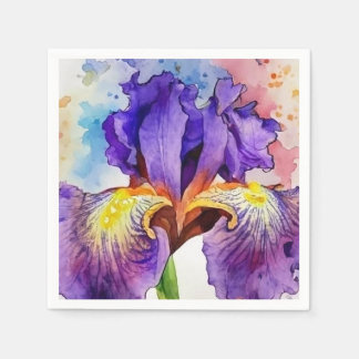 Serviette En Papier Iris violet en aquarelle
