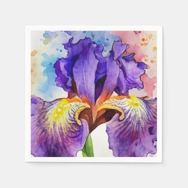 Serviette En Papier Iris violet en aquarelle (Devant)