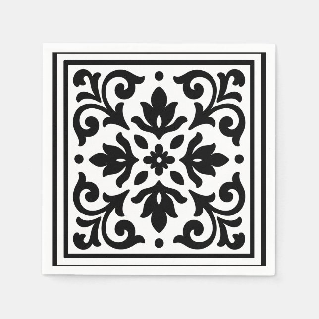 Serviette En Papier Ironlace noir et blanc vintage  (Devant)