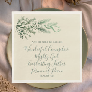 Serviette En Papier Isaïe 9:6 Élégant unique de verdure Pine Noël