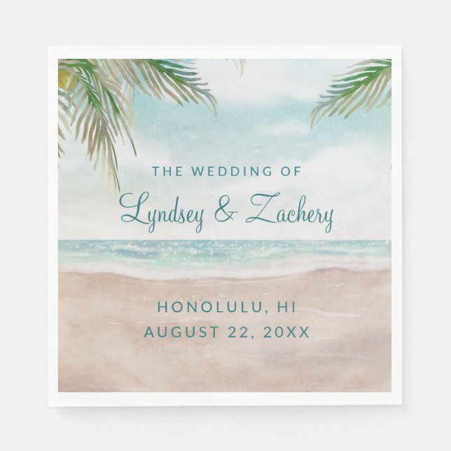 Serviette En Papier Island Breeze Sandy Beach Mariage Monogramme (Devant)