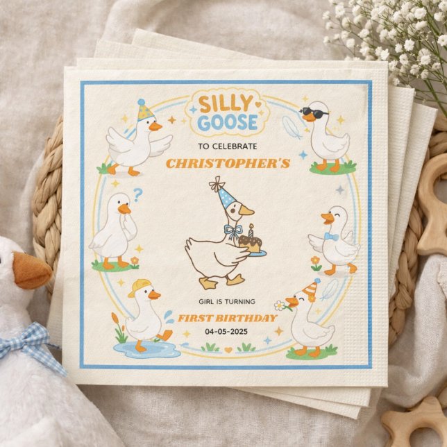 Serviette En Papier It’s ONE Silly Goose Retro 1st Birthday Fun Modern (It’s ONE Silly Goose Retro 1st Birthday Fun Modern paper napkins)