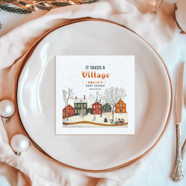 Serviette En Papier It Takes a Village Winter Baby Shower Napkins (Créateur téléchargé)