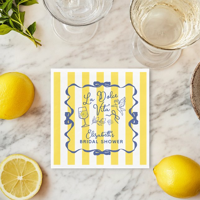 Serviette En Papier Italian Bridal Shower Napkins Lemon Theme La Dolce (La Dolce Vita Whimsical Italian Bridal Shower Napkins)