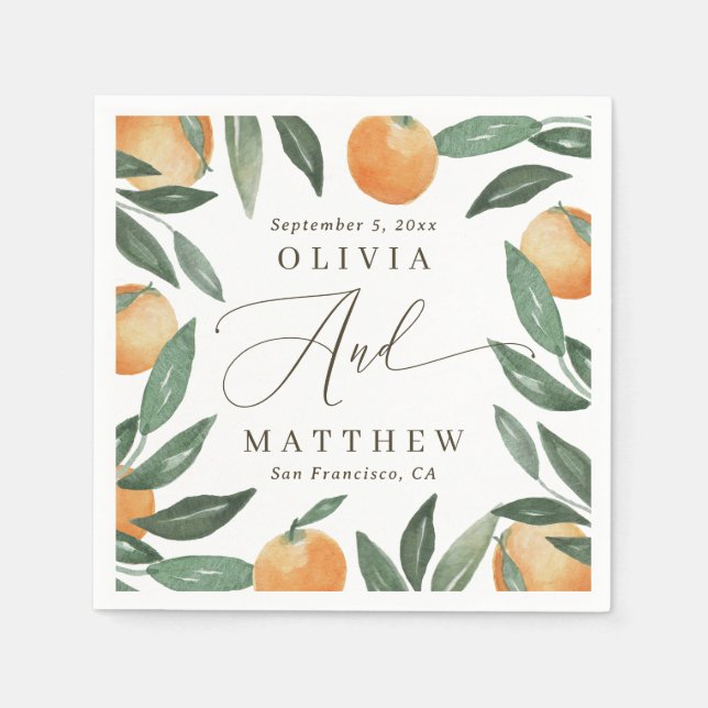 Serviette En Papier Italian Orange Wedding | Rustic Citrus Garden (Devant)