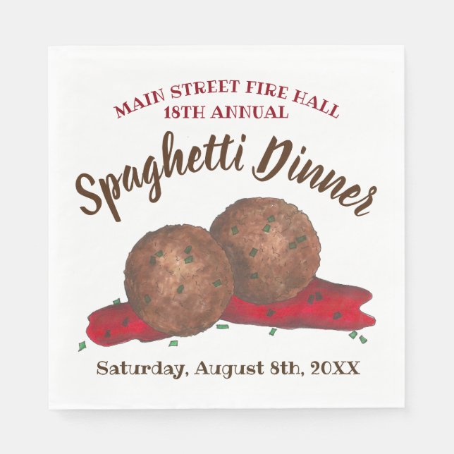 Serviette En Papier Italien Meatballs Spaghetti Dîner Charité Événemen (Devant)