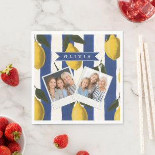 Serviette En Papier Italien Personnalisé Rayures de Citron Côtières