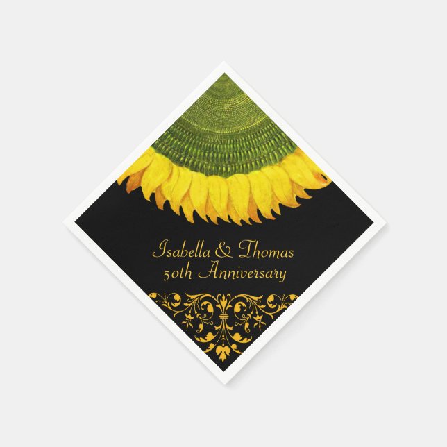 Serviette En Papier Italien Tournesol Noir Anniversaire Napkin (Coin)