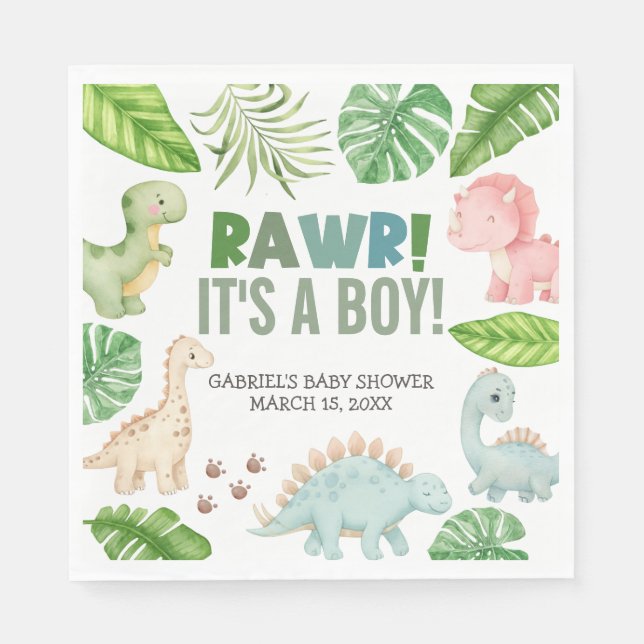 Serviette En Papier It's a Boy Dinosaur Baby Shower (Devant)