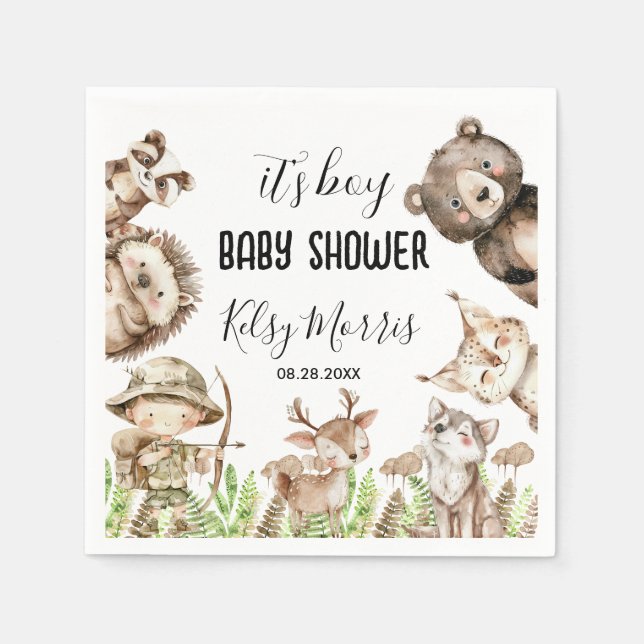 Serviette En Papier its boy Rustic Woodland Baby Shower Invite (Devant)