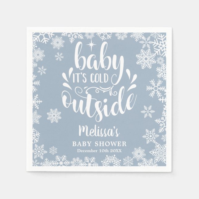 Serviette En Papier It's Cold Outside Blue Boy Winter Baby Shower (Devant)