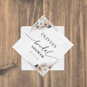 Serviette En Papier Ivoire Et Boho Bleu Fête des mariées Florale Napki