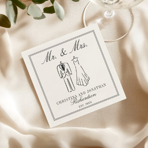 Serviette En Papier Ivoire Monsieur & Madame Mariage Personnalisé Viei
