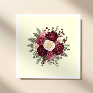 Serviette En Papier Ivory and Burgundy Floral Wedding Paper Napkin