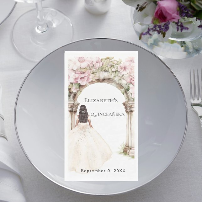 Serviette En Papier Ivory dress pink florals arch Quinceanera (Créateur téléchargé)