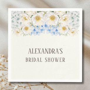 Serviette En Papier Ivory Floral Blue Hydrangea Jardin Baby Shower de