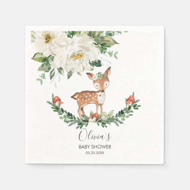 Serviette En Papier Ivory Floral Deer Baby shower Fille Serviettes (Devant)