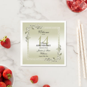 Serviette En Papier Ivory Gem & Parties scintillant 14e anniversaire d