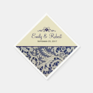 Serviette En Papier Ivory Lace Marine Bleu Élégant Mariage officiel