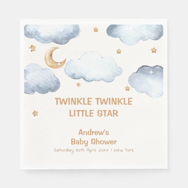 Serviette En Papier Ivory Moon Stars Twinkle Boy Baby shower (Devant)