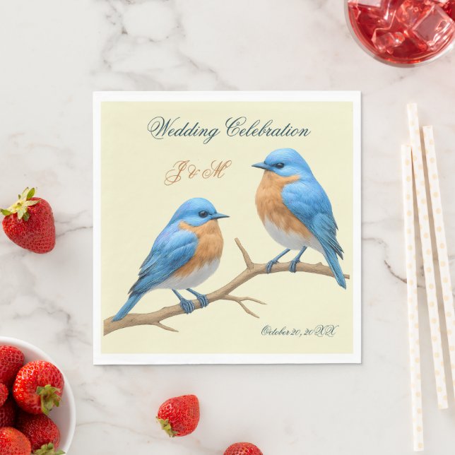 Serviette En Papier Ivory Pastel Lovebirds Romantique Bluebirds Mariag (En situation)
