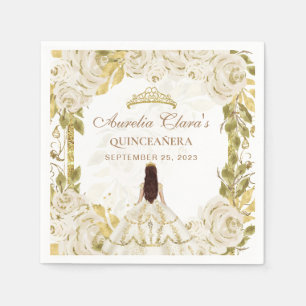 Serviette En Papier Ivy Blanc Floral Princesse Or Arc Quinceanera