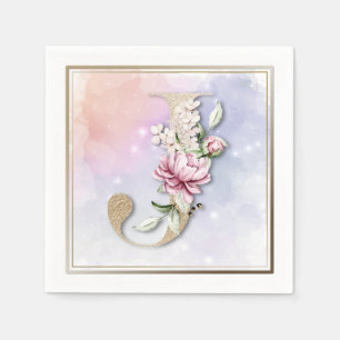 Serviette En Papier J Monogram Burgundy Floral Napkins
