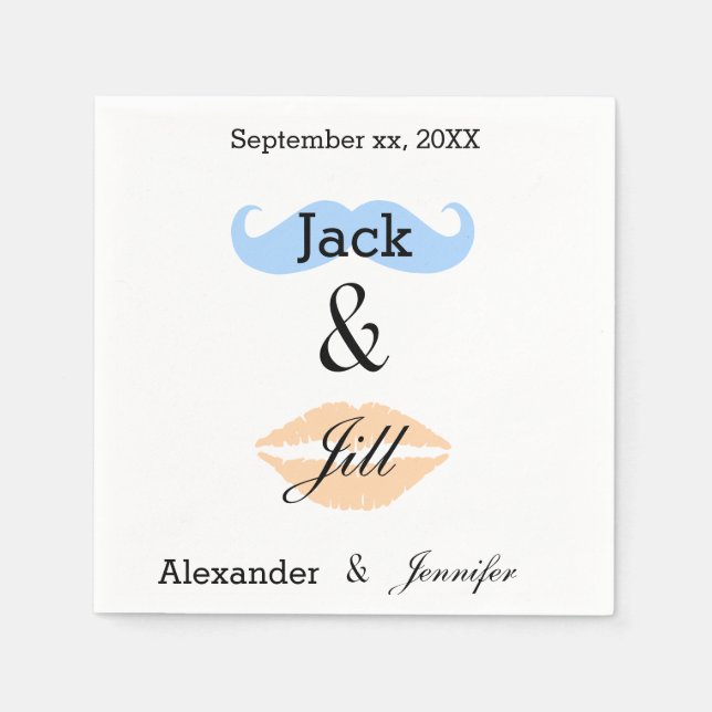 Serviette En Papier Jack & Jill Party Moustache & Kiss Napkins (Devant)