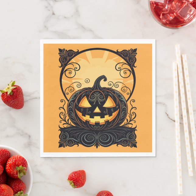 Serviette En Papier Jack-o'-lantern gothique d'automne (En situation)