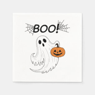 Serviette En Papier Jack-o’ lanterne et un fantôme blanc Boo Halloween