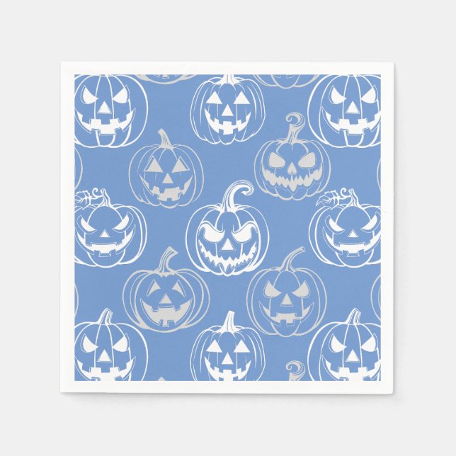 Serviette En Papier Jack-o-lanternes Motif.Blanc L bleu BG (Devant)