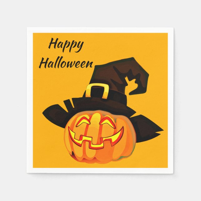 Serviette En Papier Jack O'Lantern sorcière Bonne fête d'Halloween (Devant)