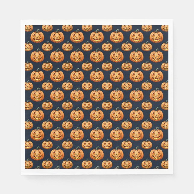 Serviette En Papier Jack o'Lanterns sur l'Halloween noir (Devant)