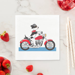 Serviette En Papier Jack Russell Terrier motard sur moto rouge