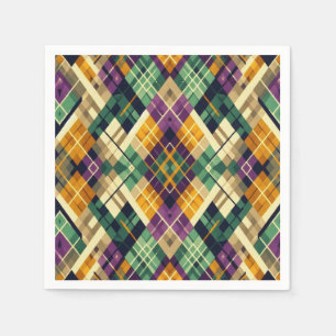Serviette En Papier Jacquard Mardi Gras jaune violet vert