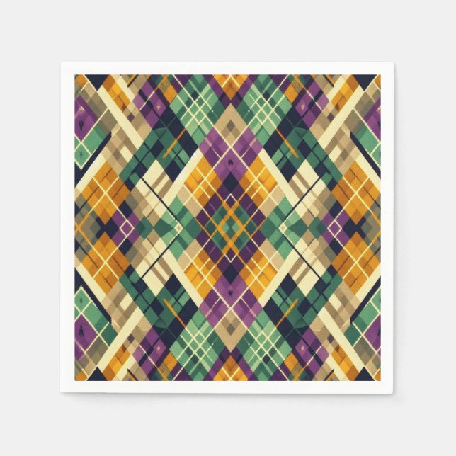 Serviette En Papier Jacquard Mardi Gras jaune violet vert (Devant)