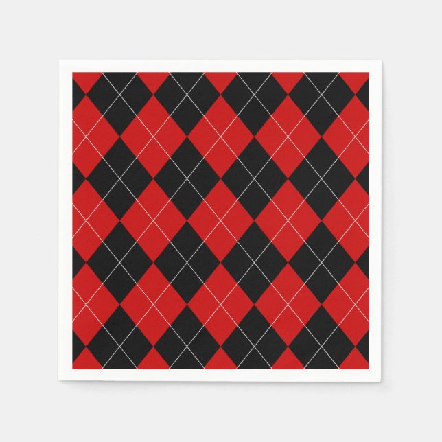 Serviette En Papier Jacquard preppy Tartan Diamond Plaid Rouge Noir (Devant)