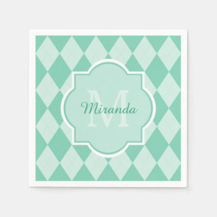 Serviette En Papier Jacquard vert de la menthe préppie Monogramme et n