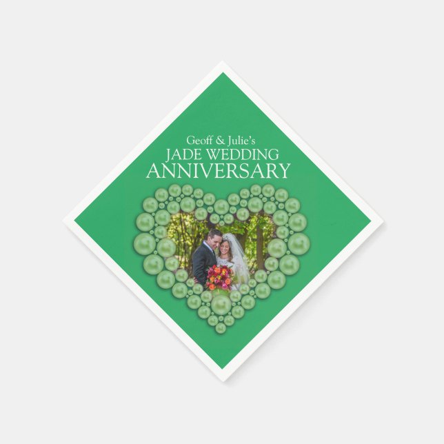 Serviette En Papier Jade 12e Mariage Anniversaire coeur photo vert (Coin)