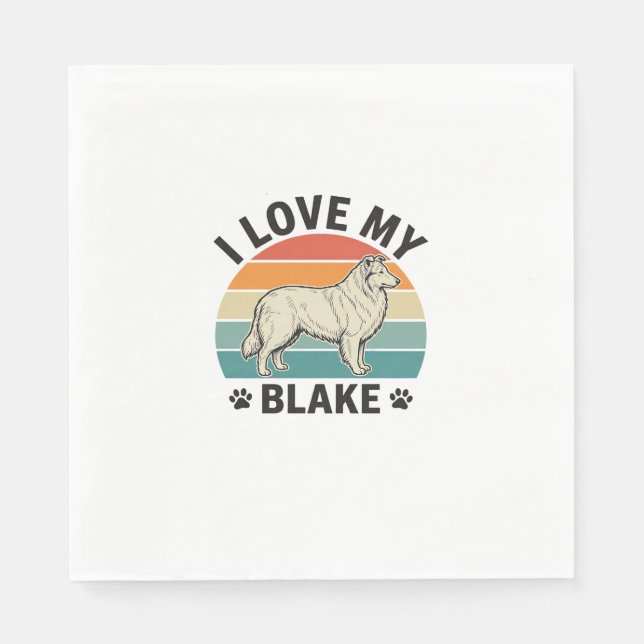 Serviette En Papier J'adore mon chien Blake rétro gravure Design_1 (Devant)